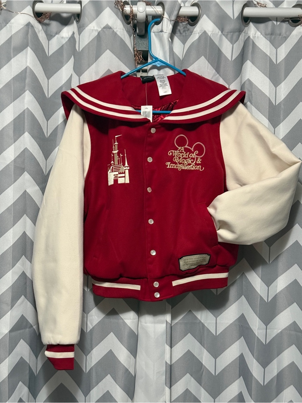 Her Universe Red and Cream Sailor-Style Varsity Jacket